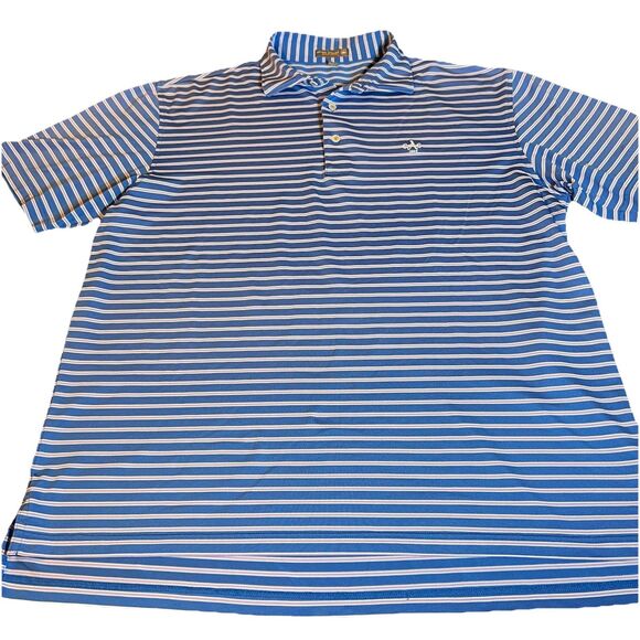 Peter Millar Polo Shirt Mens L Summer Comfort Blue Striped Short Sleeve Stretch - Picture 1 of 6
